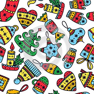 Christmas New Year doodle pattern